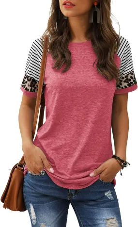 Adibosy Women Summer Casual Shirts: Short Sleeve Striped Tunic Tops - Womens Crew Neck Tee Tshirt Blouses