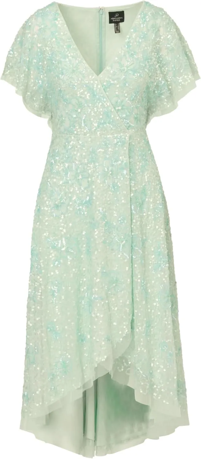 Adrianna Papell Women's Beaded Mesh Wrap Dress