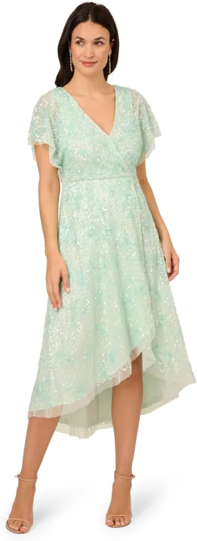 Adrianna Papell Women's Beaded Mesh Wrap Dress