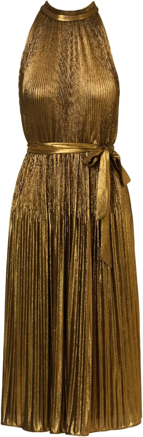 Adrianna Papell Women's Halter Pleated Metallic Dress