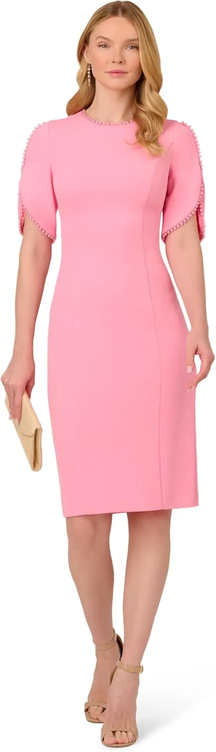 Adrianna Papell Women's Knit Crepe Pearl Midi Dress