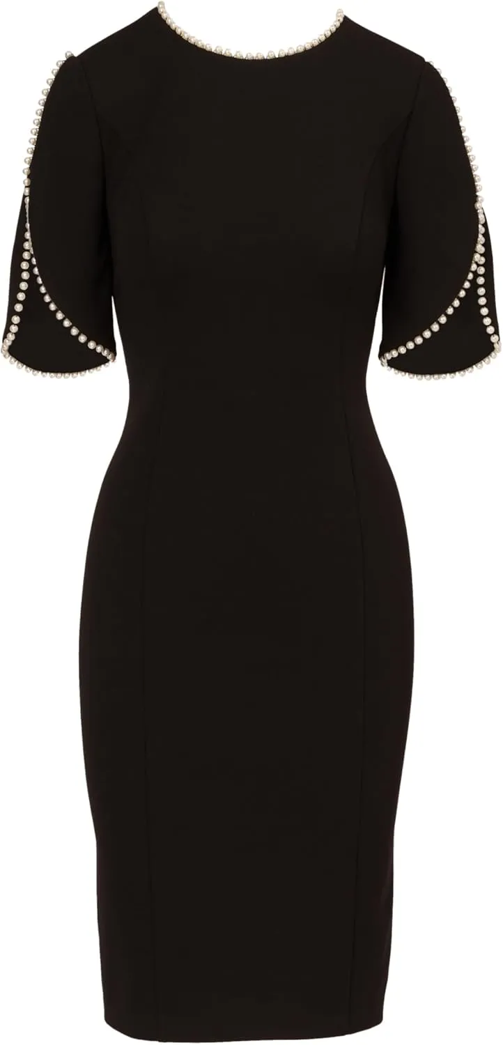 Adrianna Papell Women's Knit Crepe Pearl Midi Dress