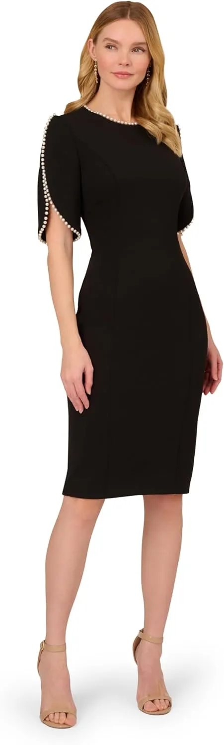 Adrianna Papell Women's Knit Crepe Pearl Midi Dress
