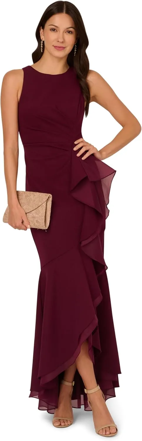 Adrianna Papell Women's Ruffle Crepe Halter Gown
