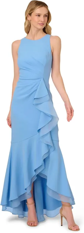 Adrianna Papell Women's Ruffle Crepe Halter Gown