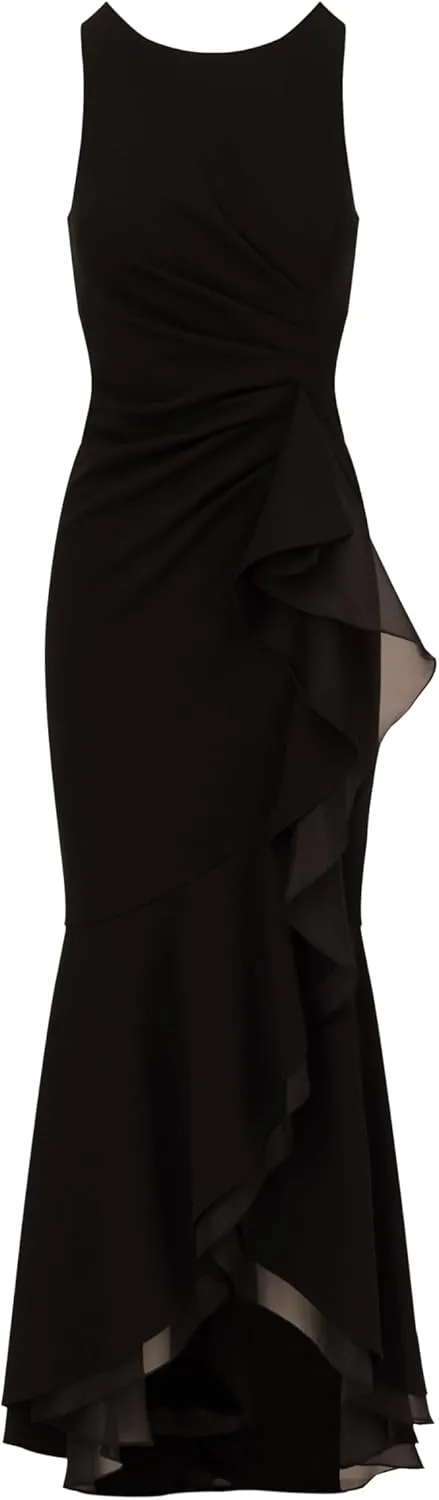 Adrianna Papell Women's Ruffle Crepe Halter Gown