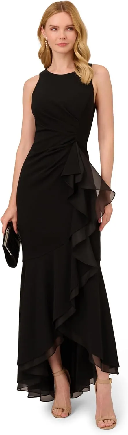Adrianna Papell Women's Ruffle Crepe Halter Gown