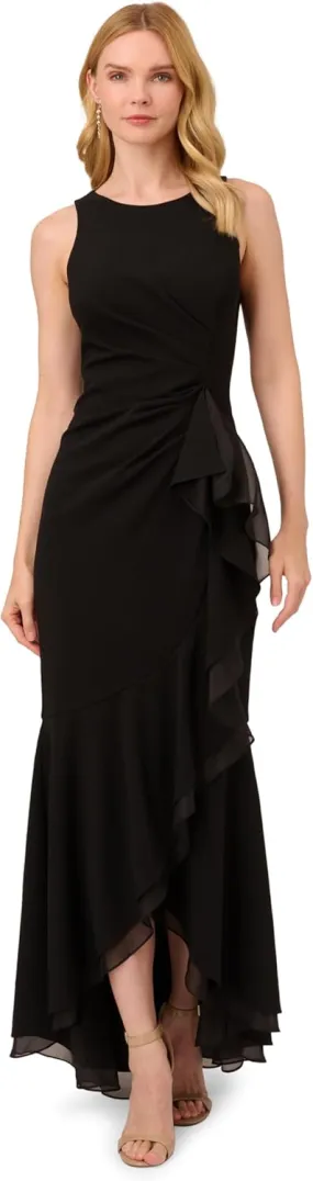 Adrianna Papell Women's Ruffle Crepe Halter Gown