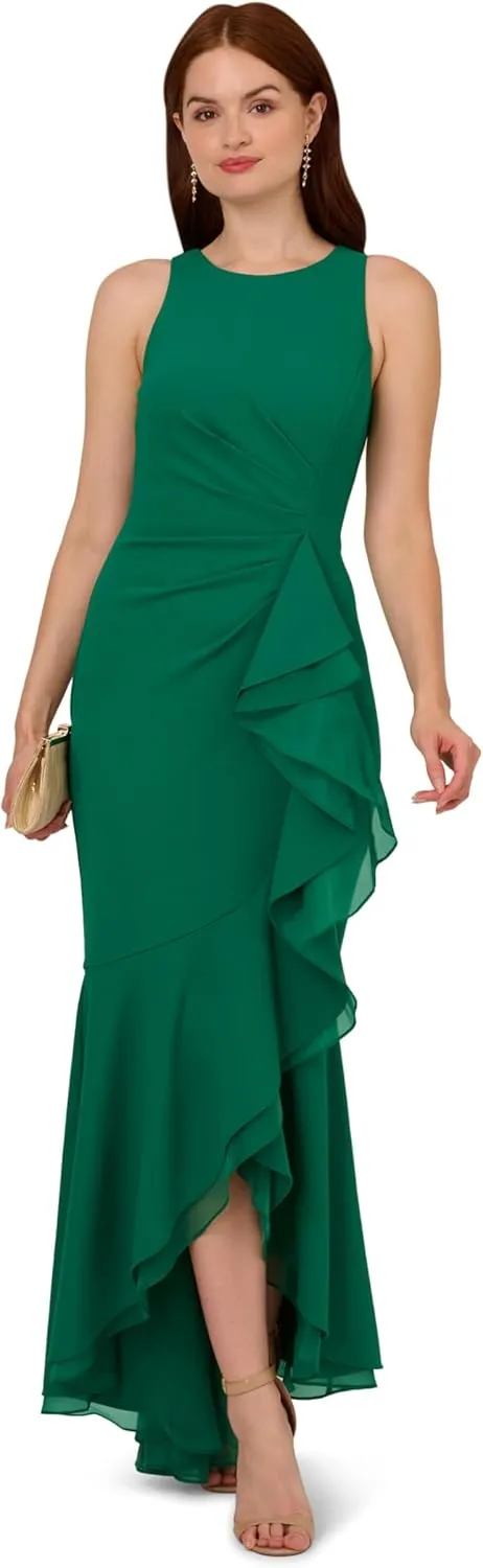 Adrianna Papell Women's Ruffle Crepe Halter Gown