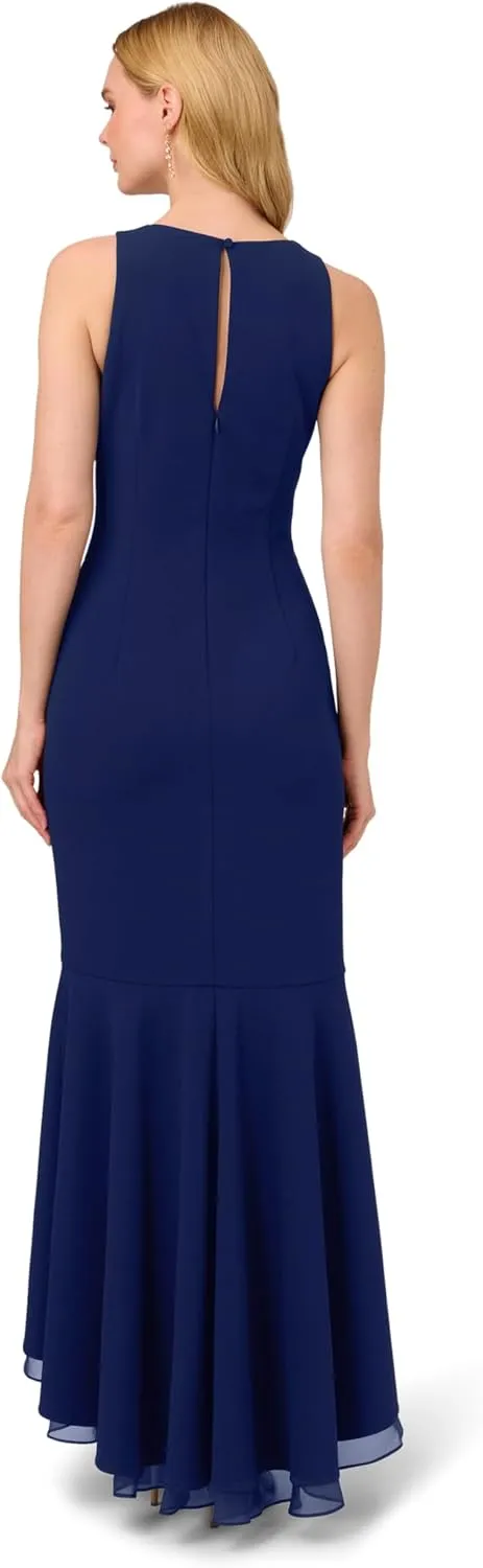 Adrianna Papell Women's Ruffle Crepe Halter Gown