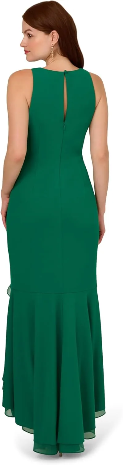 Adrianna Papell Women's Ruffle Crepe Halter Gown