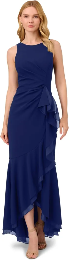 Adrianna Papell Women's Ruffle Crepe Halter Gown