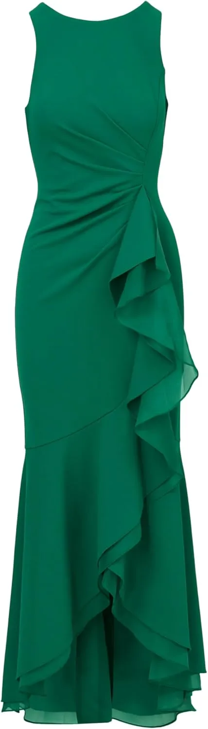 Adrianna Papell Women's Ruffle Crepe Halter Gown