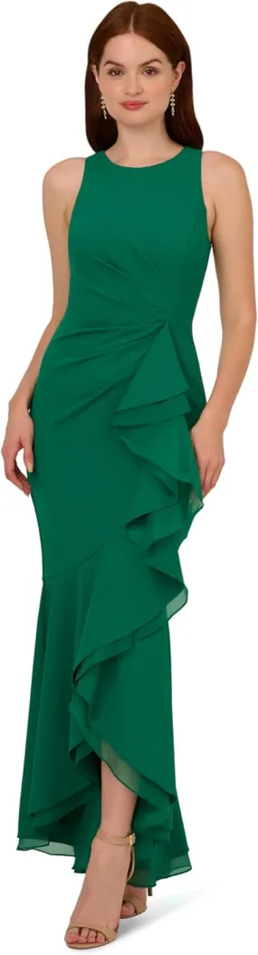Adrianna Papell Women's Ruffle Crepe Halter Gown