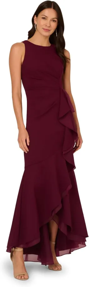 Adrianna Papell Women's Ruffle Crepe Halter Gown