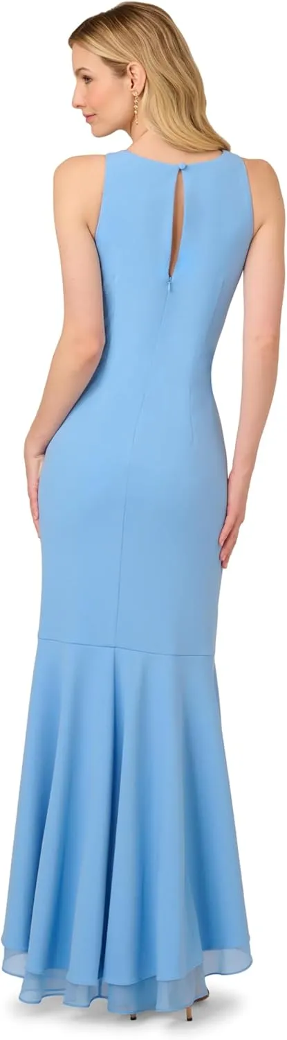 Adrianna Papell Women's Ruffle Crepe Halter Gown
