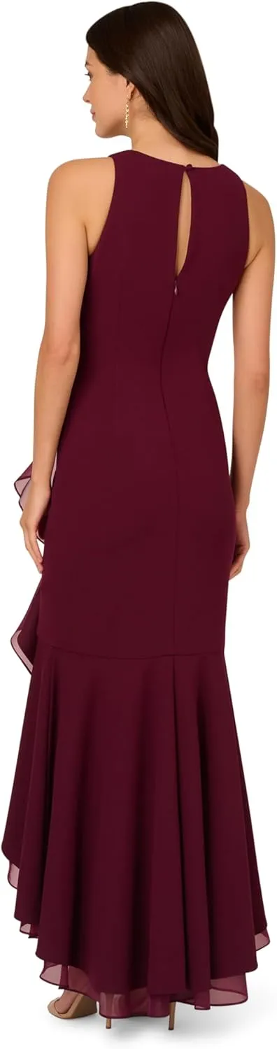 Adrianna Papell Women's Ruffle Crepe Halter Gown