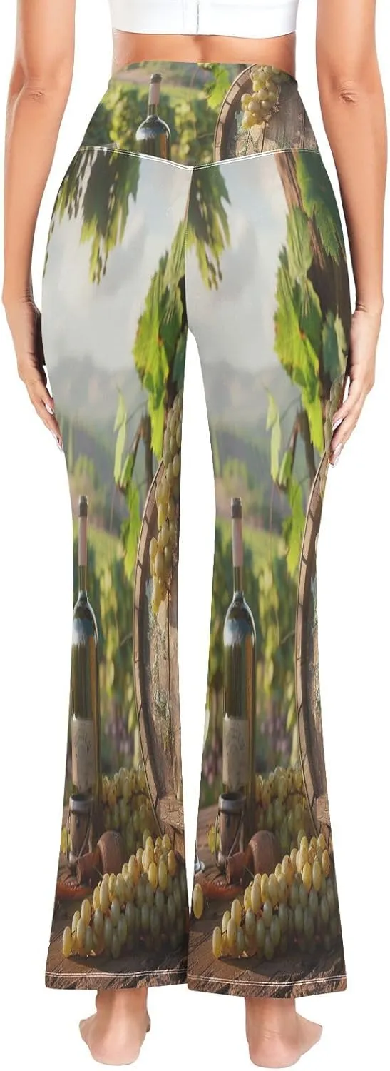ALAZA Women's White Wine with Barrel on Vineyard Flare Yoga Pants