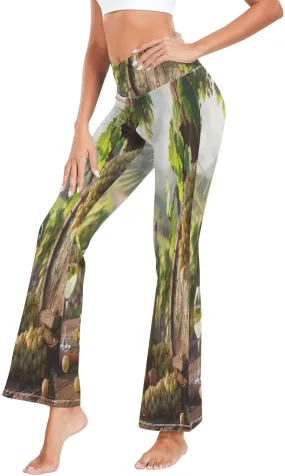 ALAZA Women's White Wine with Barrel on Vineyard Flare Yoga Pants