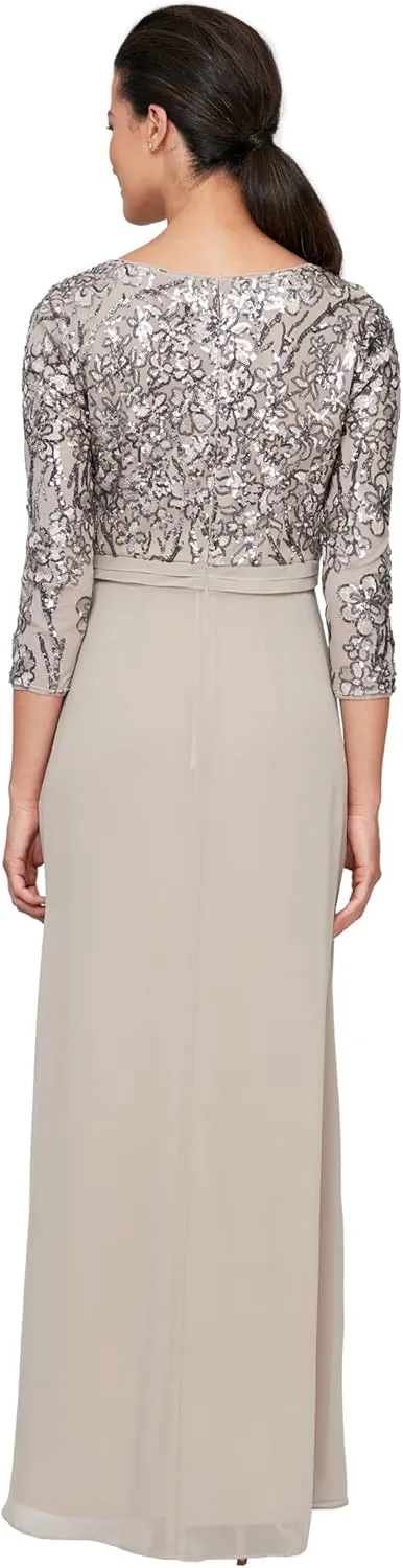 Alex Evenings Women's Long Lace Top Empire Waist Dress