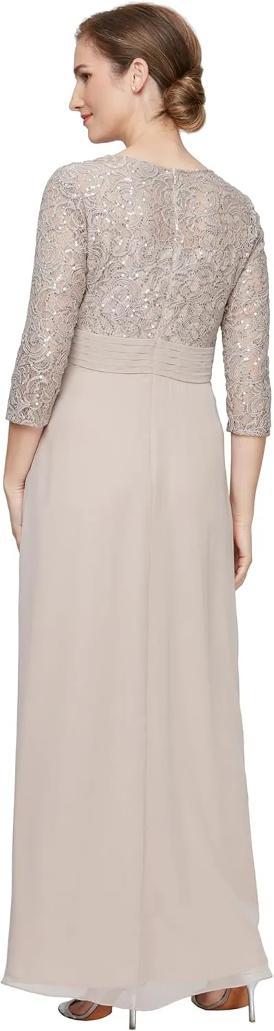 Alex Evenings Women's Long Lace Top Empire Waist Dress