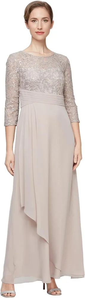 Alex Evenings Women's Long Lace Top Empire Waist Dress