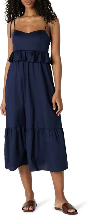 Amazon Essentials Women's Fit and Flare Cotton Sateen Empire Waist Midi Ruffle Dress