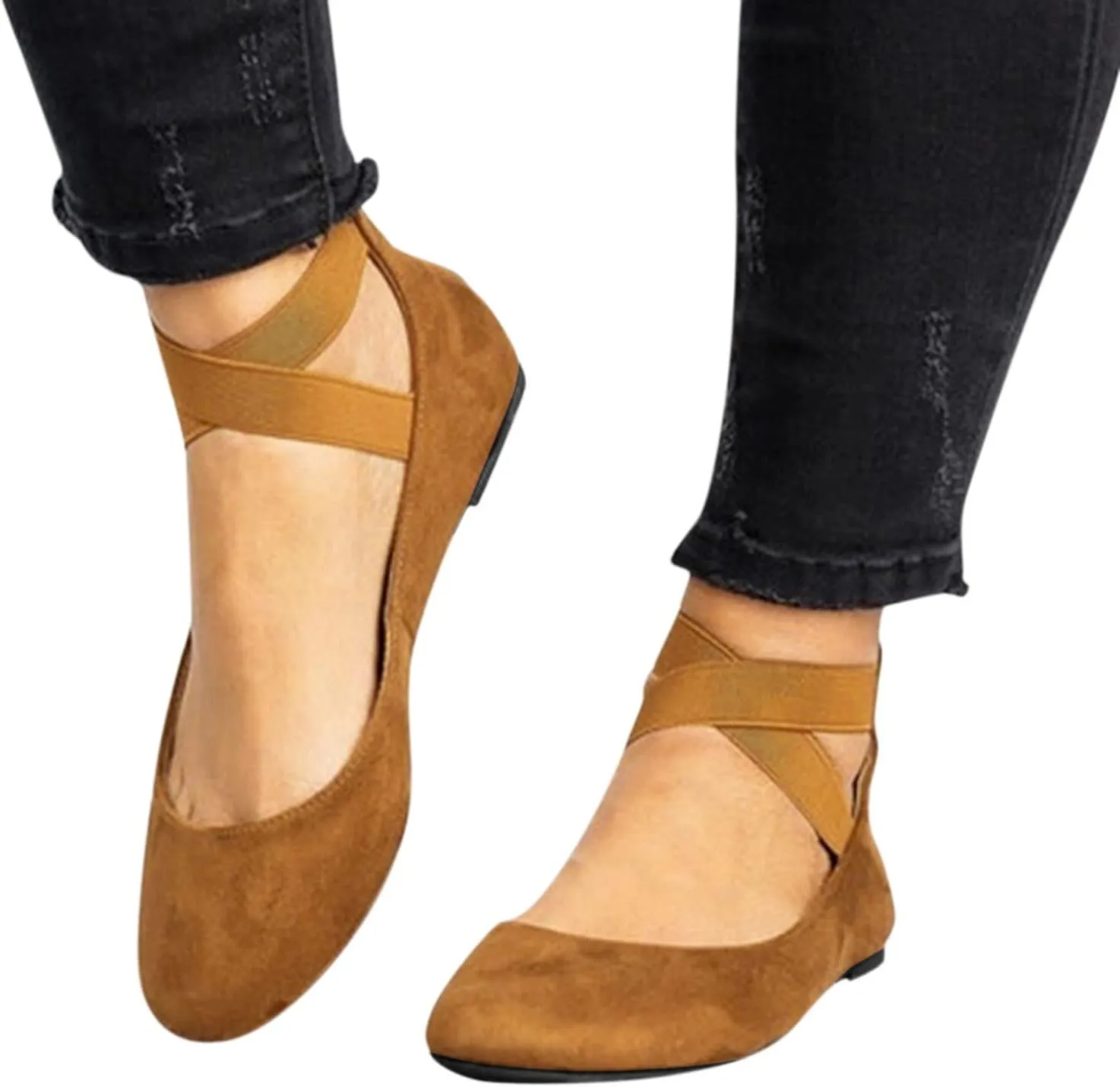 AMDBEL Flats Shoes Women Dressy Comfortable Women's Ballet Flats Slip-On Square Toe Dress Shoes with Elastic Ankle Straps