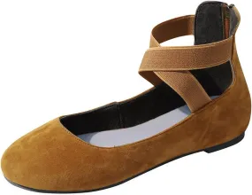 AMDBEL Flats Shoes Women Dressy Comfortable Women's Ballet Flats Slip-On Square Toe Dress Shoes with Elastic Ankle Straps