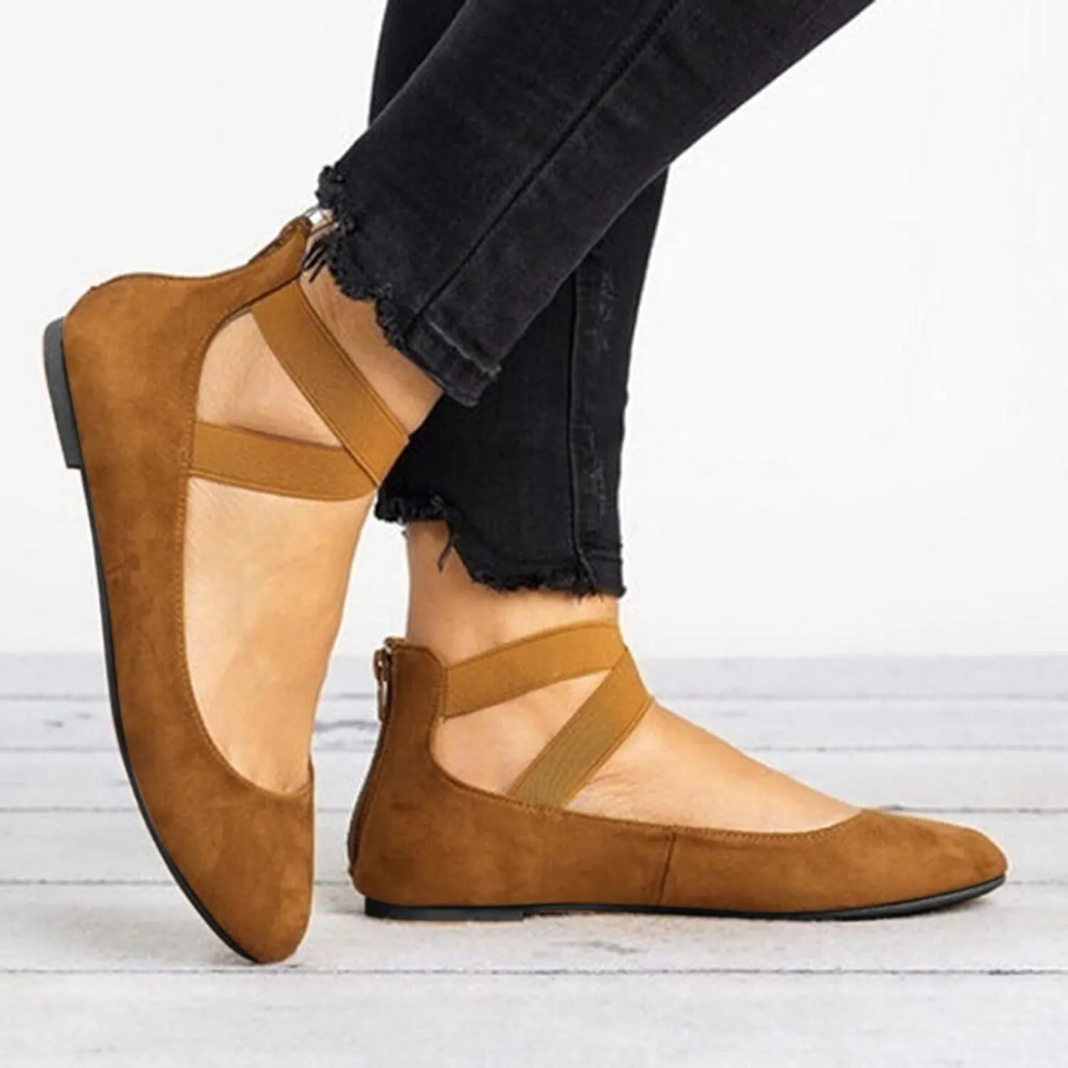 AMDBEL Flats Shoes Women Dressy Comfortable Women's Ballet Flats Slip-On Square Toe Dress Shoes with Elastic Ankle Straps
