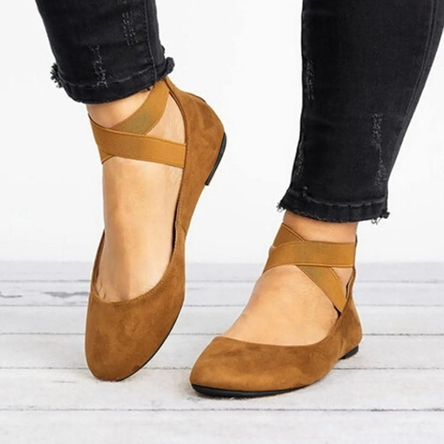 AMDBEL Flats Shoes Women Dressy Comfortable Women's Ballet Flats Slip-On Square Toe Dress Shoes with Elastic Ankle Straps