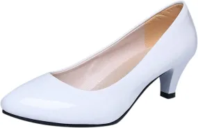 AMDBEL High Heels for Flat Feet Women, Women's High Heels Ballet Flats Patent Leather Pointed Toe Stiletto Slip On Dress Pump Shoes for Women Ladies Bridal Wedding Birthday Party Low Heel Pump Shoes
