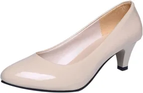 AMDBEL High Heels for Flat Feet Women, Women's High Heels Ballet Flats Patent Leather Pointed Toe Stiletto Slip On Dress Pump Shoes for Women Ladies Bridal Wedding Birthday Party Low Heel Pump Shoes