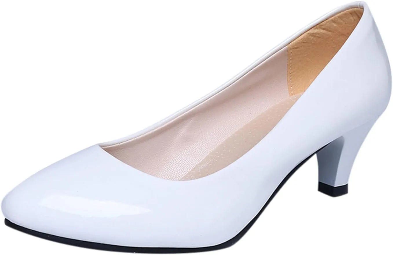 AMDBEL High Heels for Flat Feet Women, Women's High Heels Ballet Flats Patent Leather Pointed Toe Stiletto Slip On Dress Pump Shoes for Women Ladies Bridal Wedding Birthday Party Low Heel Pump Shoes
