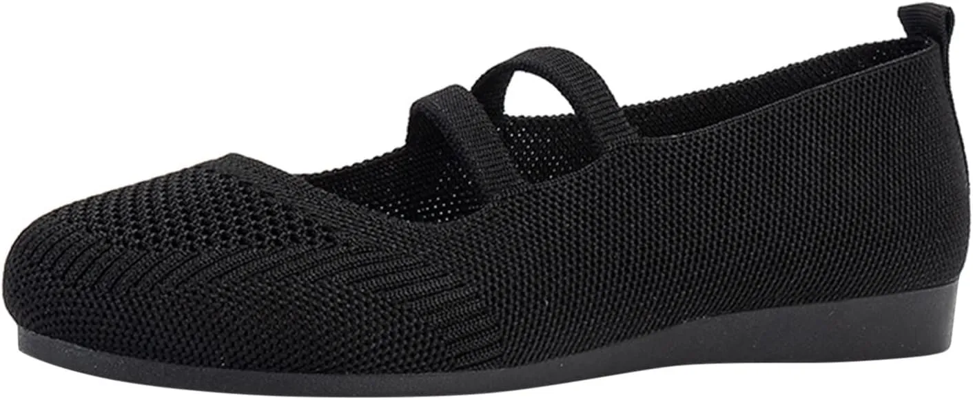 AMDBEL Women's Ballet Flats Shoes Comfortable Walking Shoe, Women's Breathable Crochet Knit Mesh Round Toe Slip On Casual Ballet Flats Dress Shoes Double Strap Low Wedge Shoes Lightweight #04