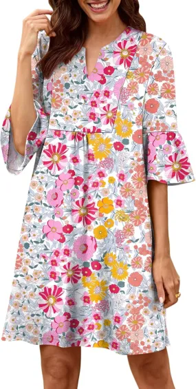 ANRABESS Women Mini Dress Summer V Neck Ruffle Short Sleeve Shift Casual Tunic Dresses 2025 Loose Beach Vacation Outfits