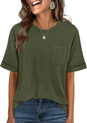 ANRABESS Women Oversized T Shirts Short Sleeve Summer Casual Loose Top Basic Tee with Pocket