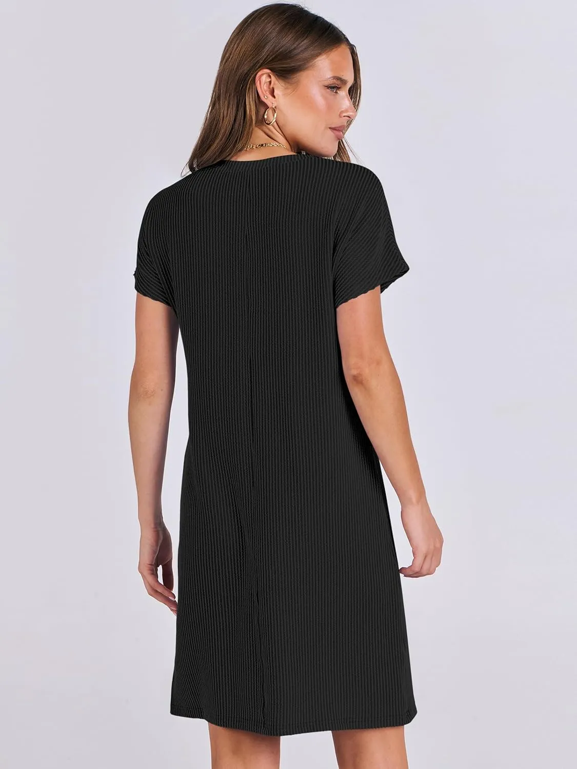 ANRABESS Womens Casual Summer Ribbed Knit Tunic Tshirt Mini Dresses 2025 Trendy Crewneck Short Sleeve Beach Loose Shift Dress