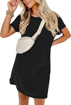 ANRABESS Womens Casual Summer Ribbed Knit Tunic Tshirt Mini Dresses 2025 Trendy Crewneck Short Sleeve Beach Loose Shift Dress