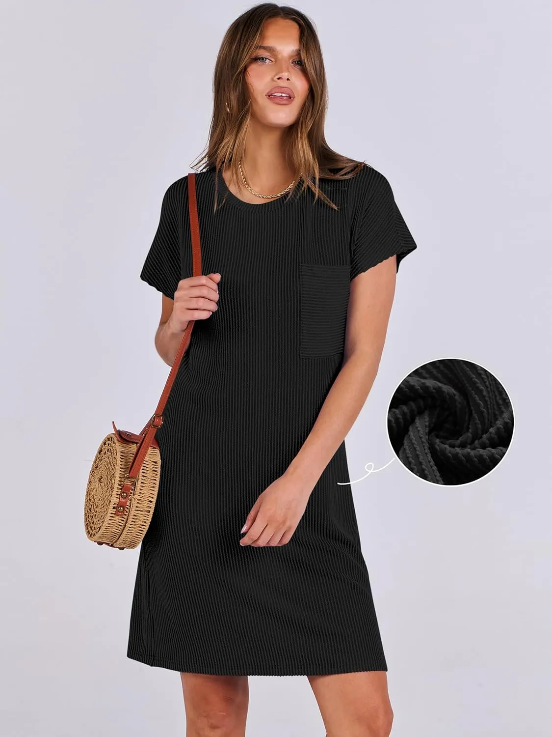 ANRABESS Womens Casual Summer Ribbed Knit Tunic Tshirt Mini Dresses 2025 Trendy Crewneck Short Sleeve Beach Loose Shift Dress