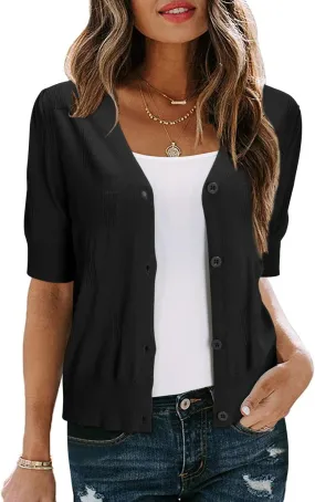 Arach&Cloz Women's Lightweight Summer Business Casual Cropped Short Sleeve Cardigan