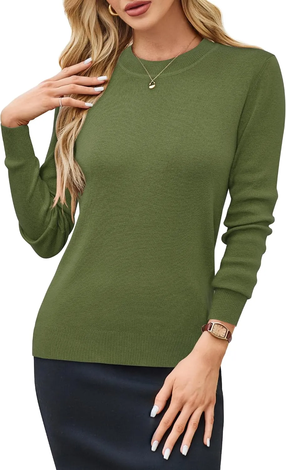 Arach&Cloz Women's Wool Blend Classic Crew Neck Casual Fall Sweaters