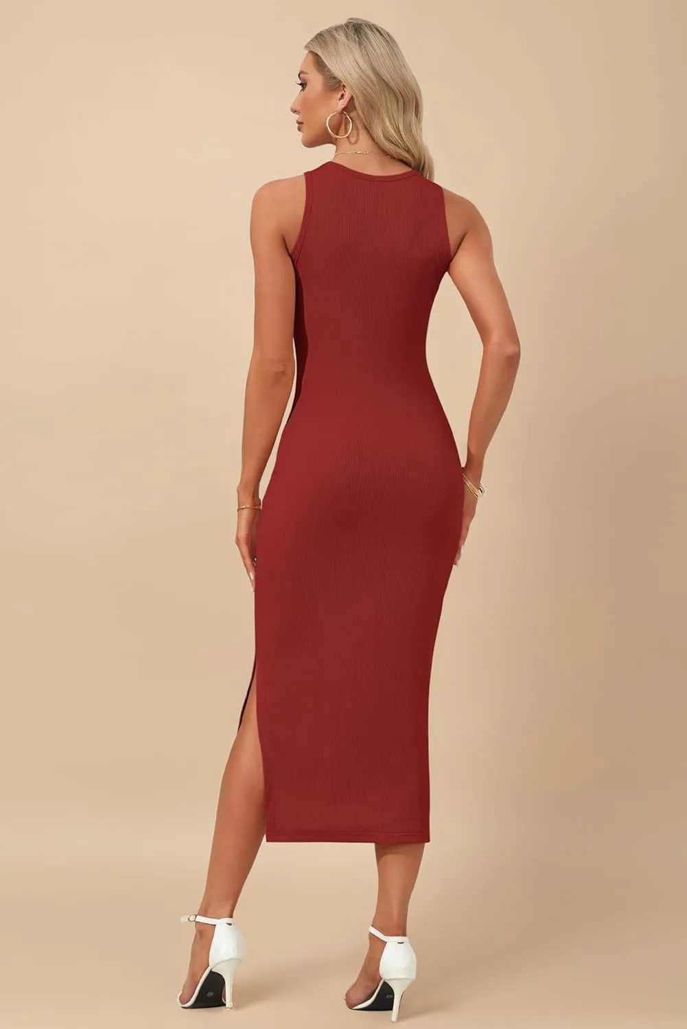 AUSELILY Womens Summer Bodycon Dresses 2025 Basic Casual Sleeveless Knit Tank Midi Dress