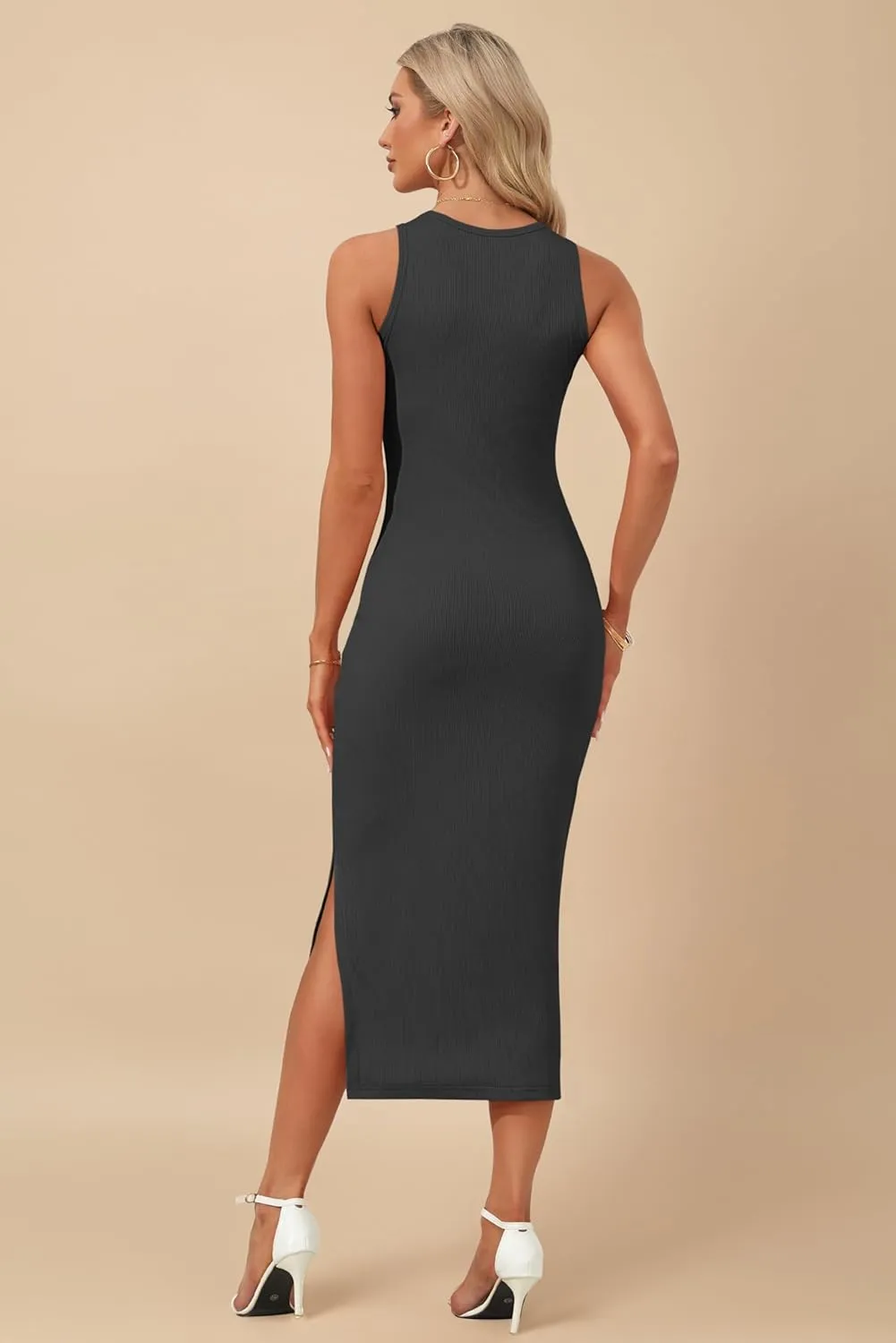 AUSELILY Womens Summer Bodycon Dresses 2025 Basic Casual Sleeveless Knit Tank Midi Dress