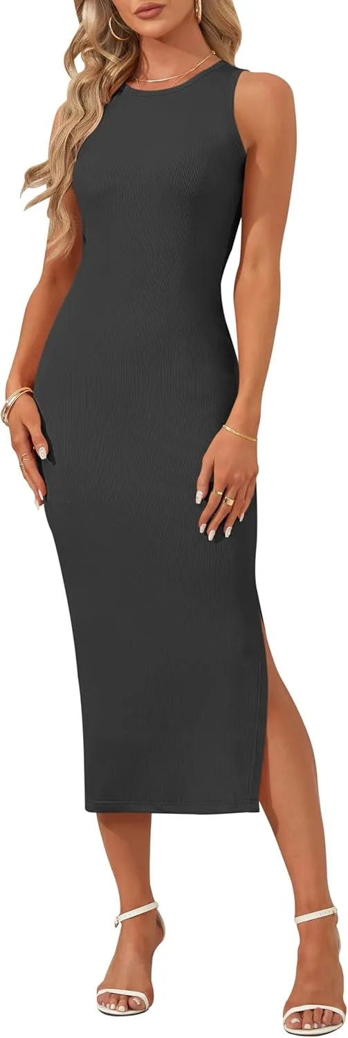 AUSELILY Womens Summer Bodycon Dresses 2025 Basic Casual Sleeveless Knit Tank Midi Dress