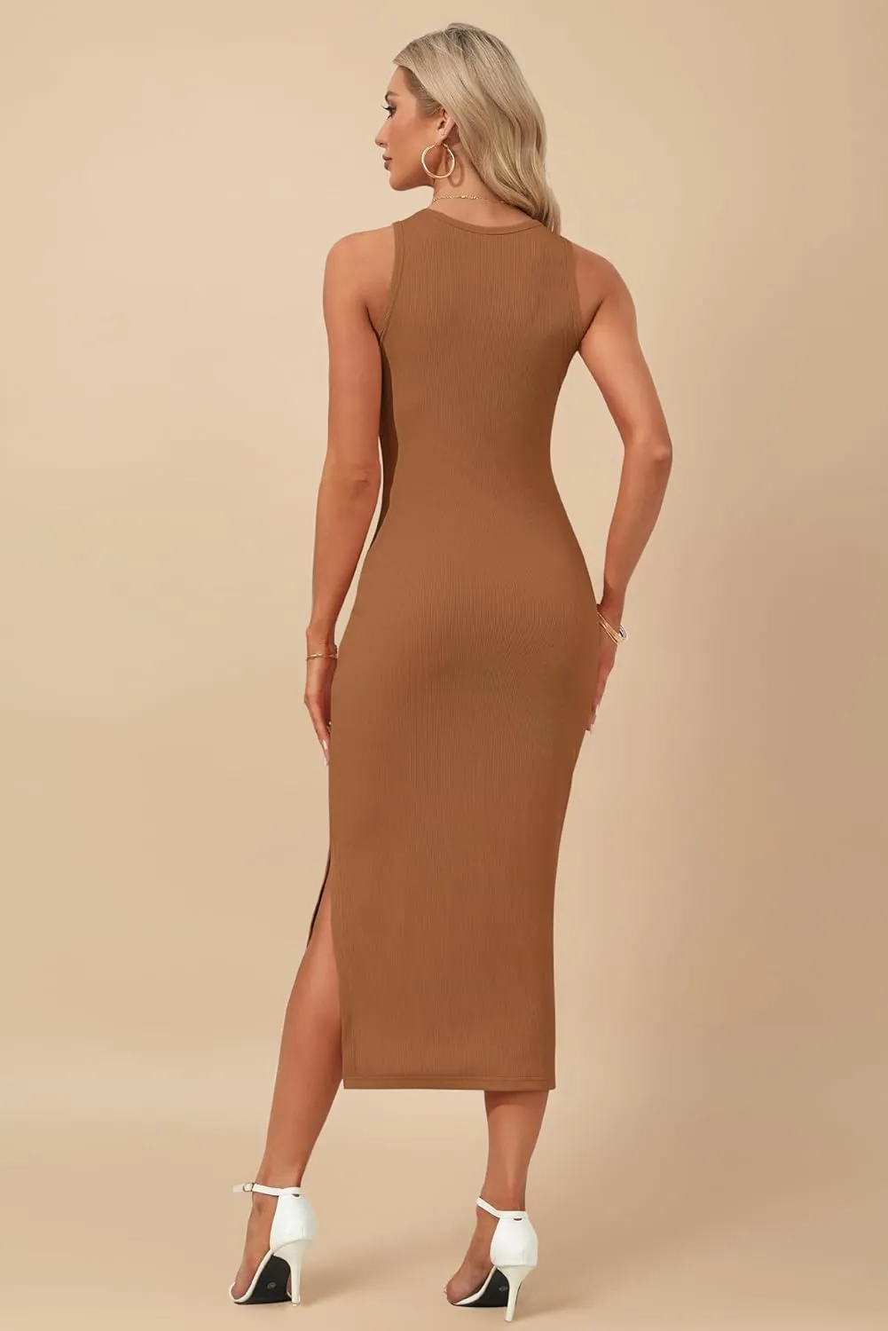 AUSELILY Womens Summer Bodycon Dresses 2025 Basic Casual Sleeveless Knit Tank Midi Dress