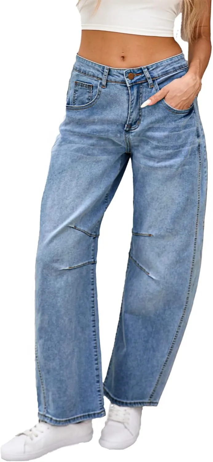 Barrel Jeans for Women Wide Leg Denim Pants Baggy Boyfriend Jeans