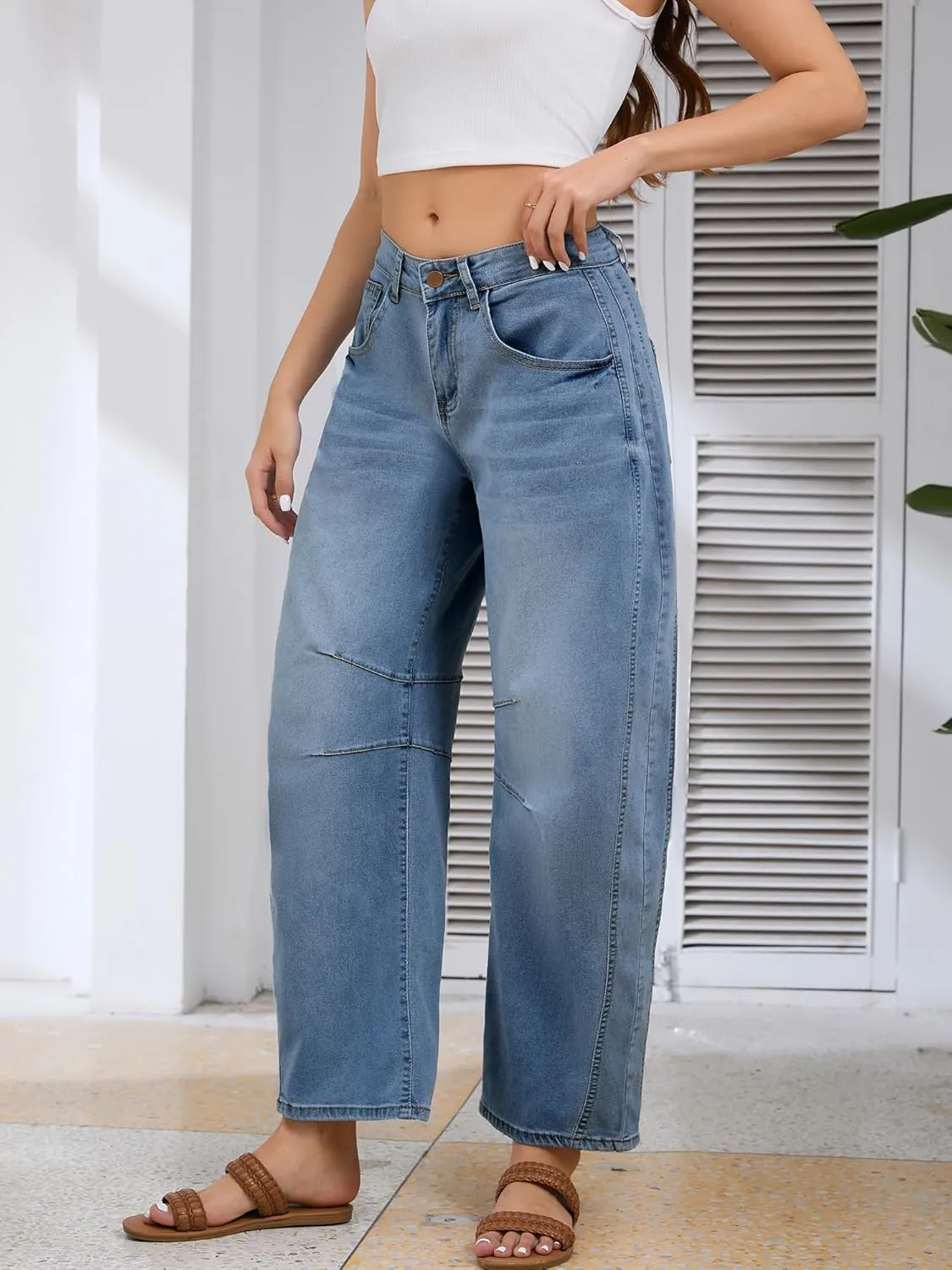 Barrel Jeans for Women Wide Leg Denim Pants Baggy Boyfriend Jeans