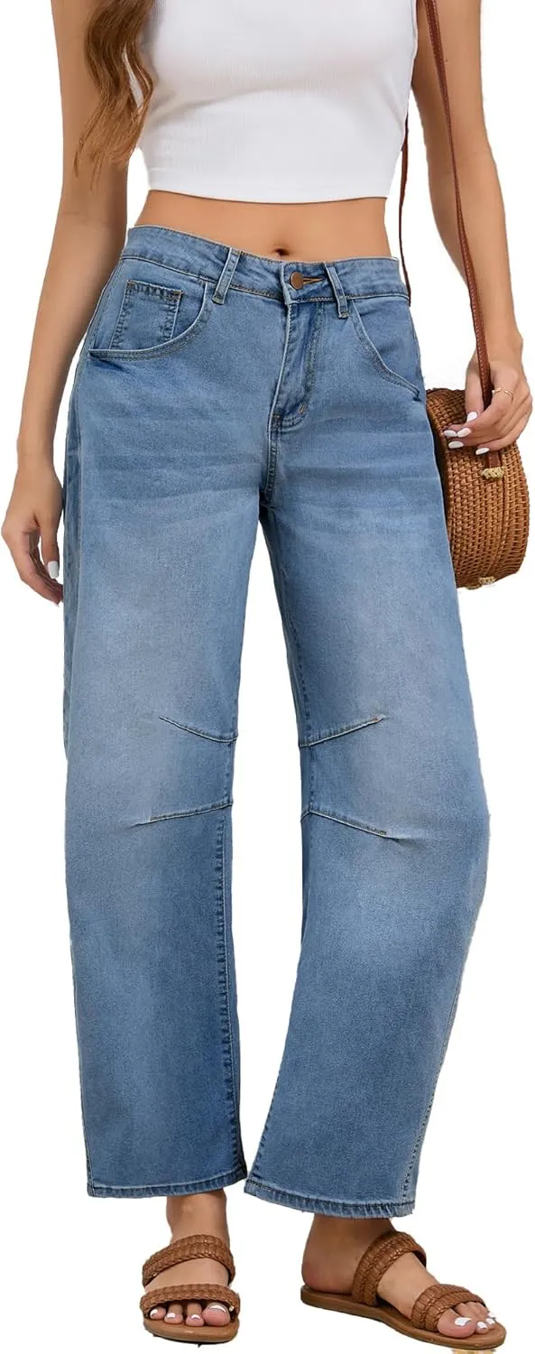 Barrel Jeans for Women Wide Leg Denim Pants Baggy Boyfriend Jeans