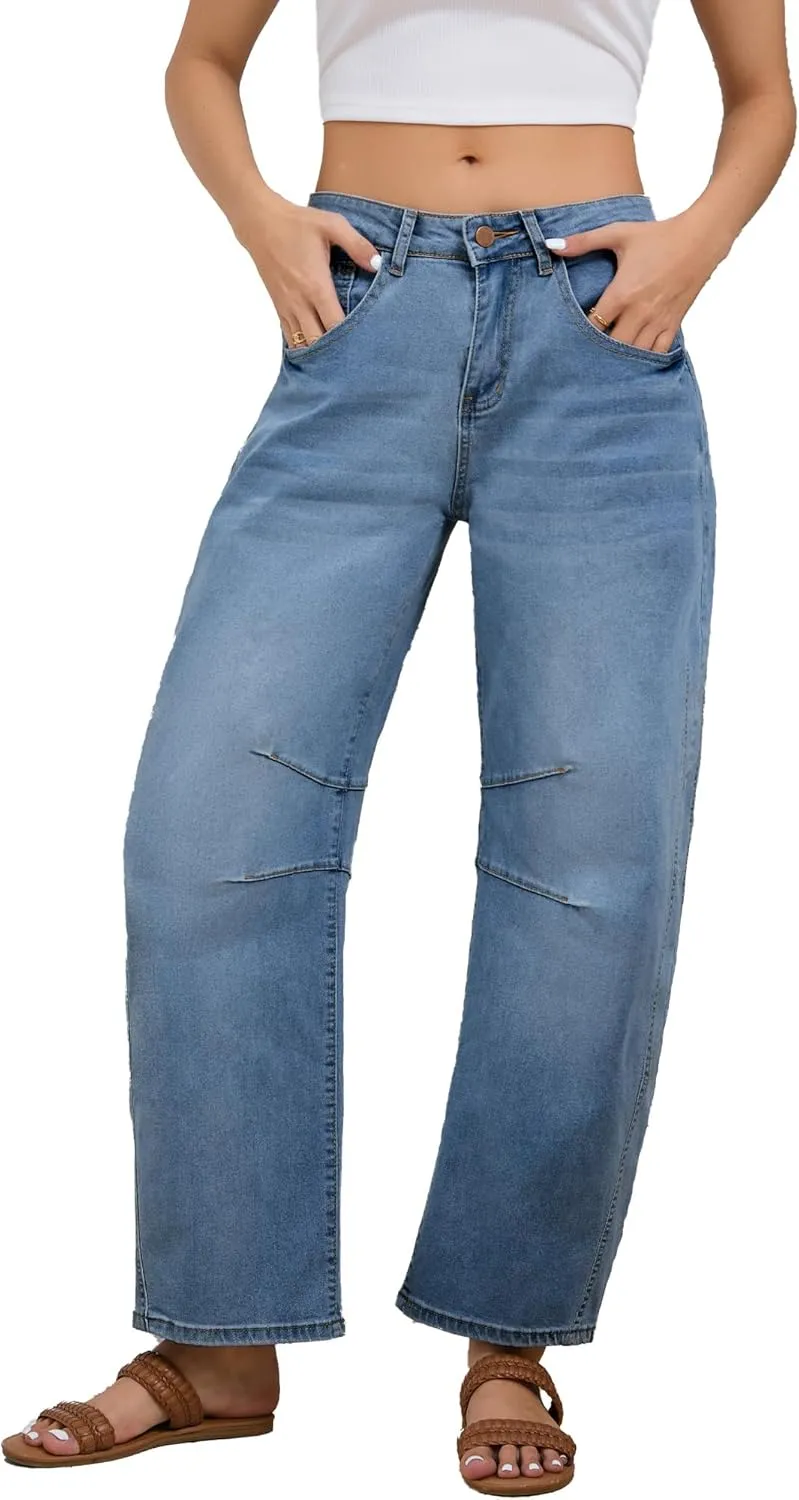 Barrel Jeans for Women Wide Leg Denim Pants Baggy Boyfriend Jeans